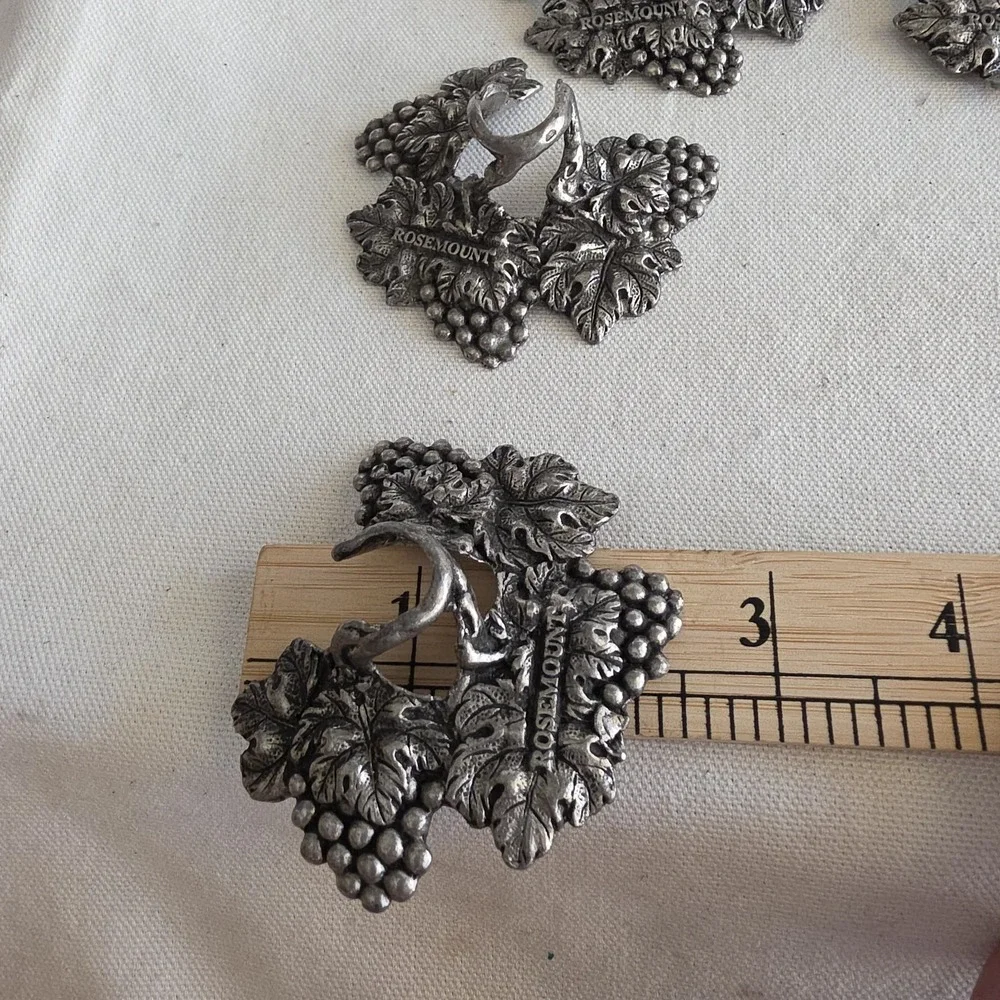 Rosemount Pewter Grape Vine Wine Glass Stem Accents - Set Of 6